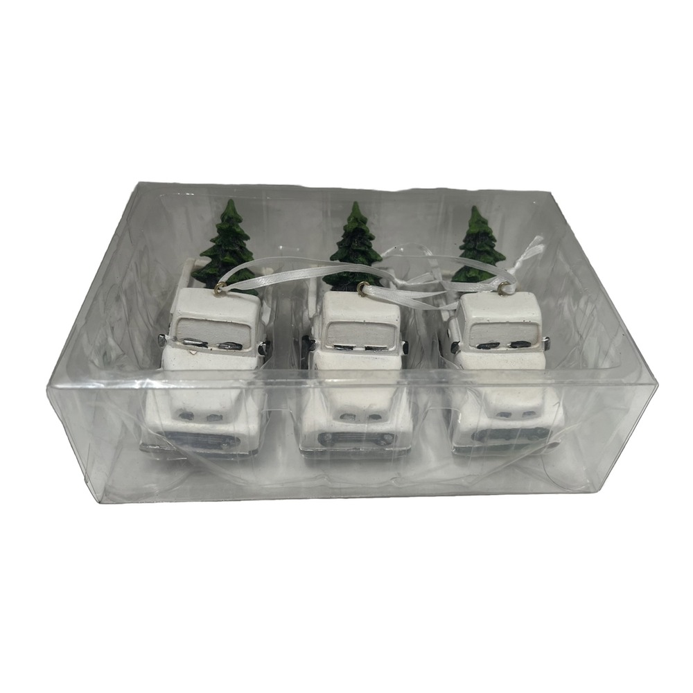 Farmhouse Truck Ornament Christmas Tree Shelf Decor  White 3 Piece New In Box